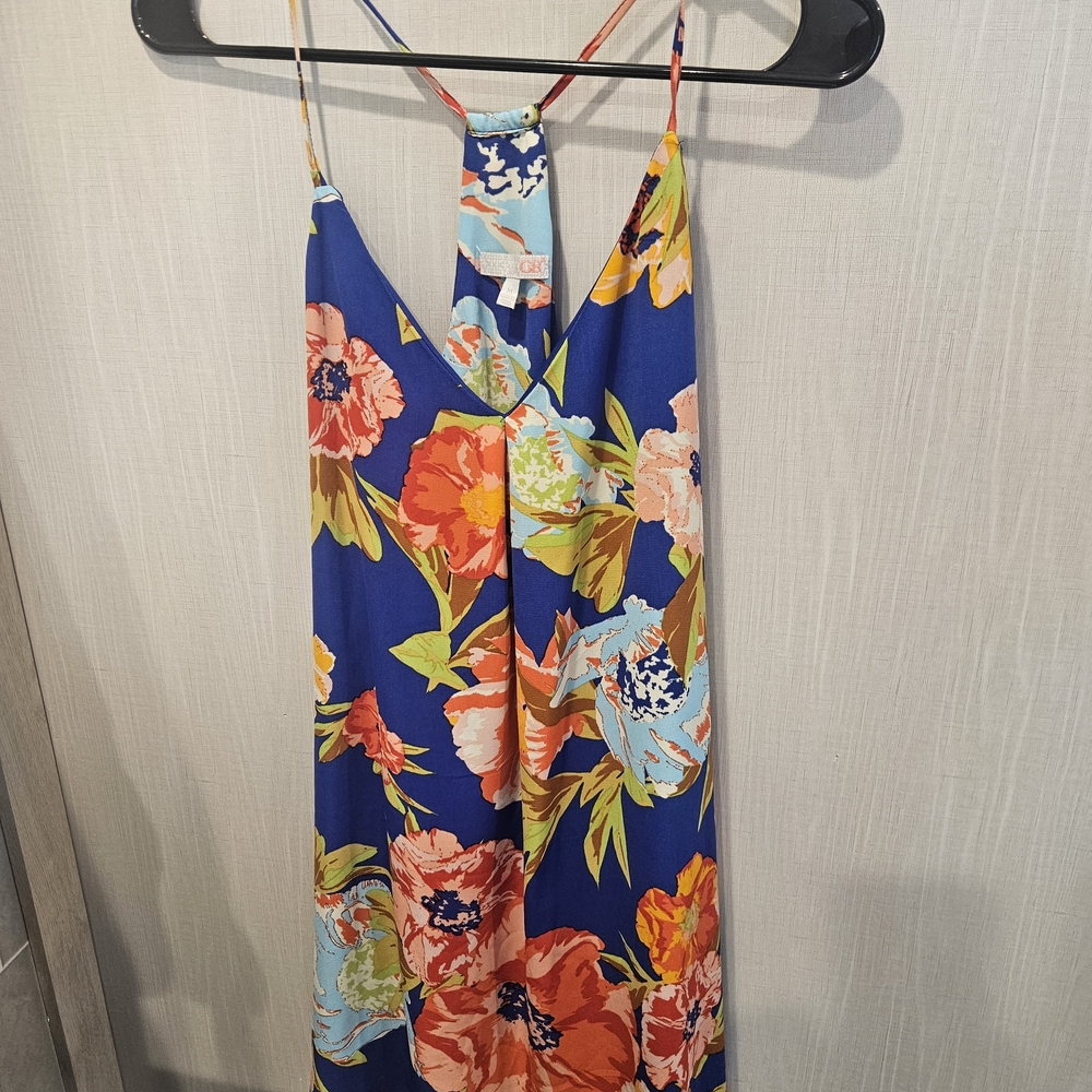 GB Girls Vibrant Floral Strappy Silk Flowy Midi Beach Dress Size Medium